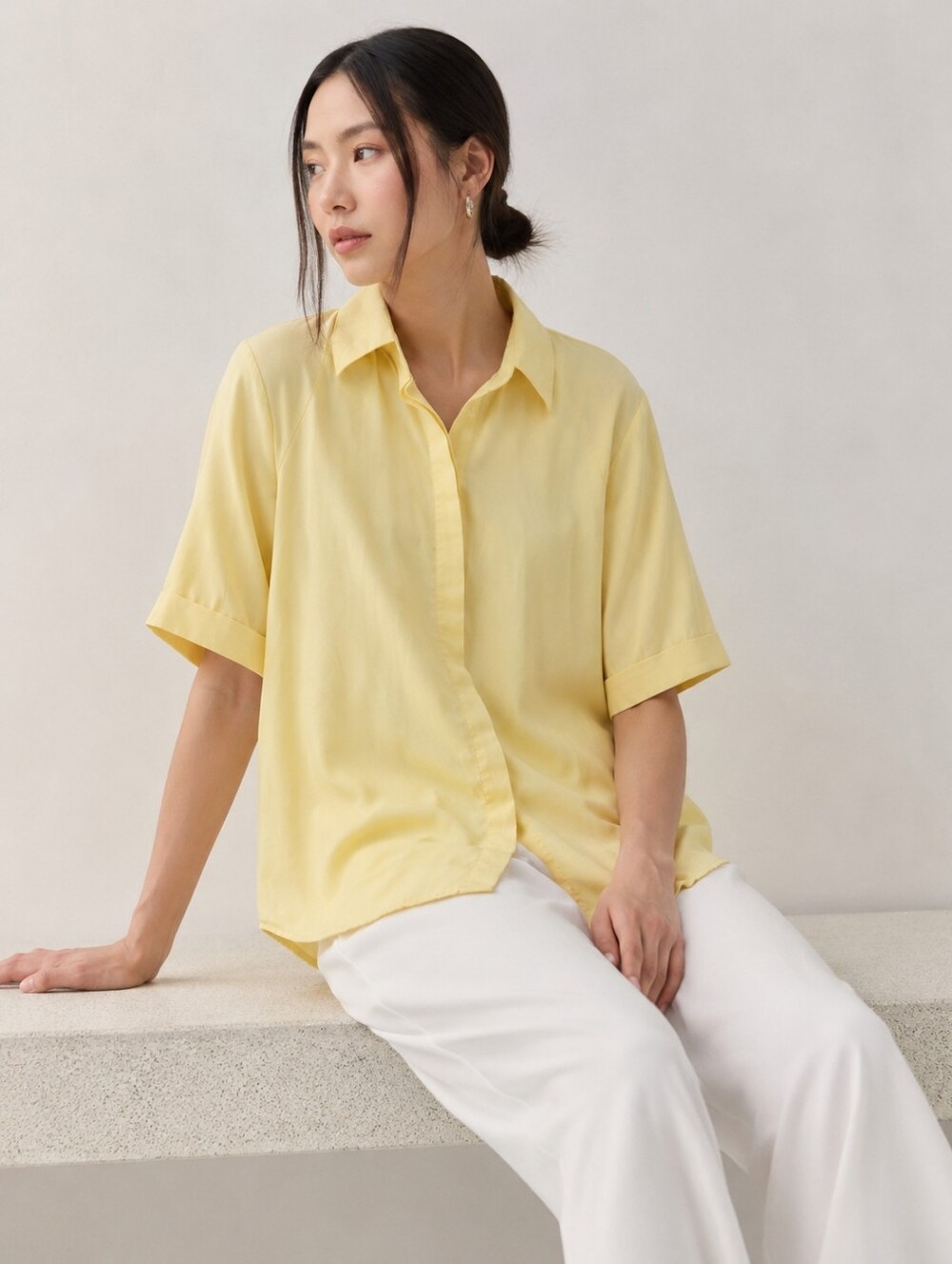 MANGO Women Yellow Box Shirt short Sleeve Breezy Resortwear summer Minimalist